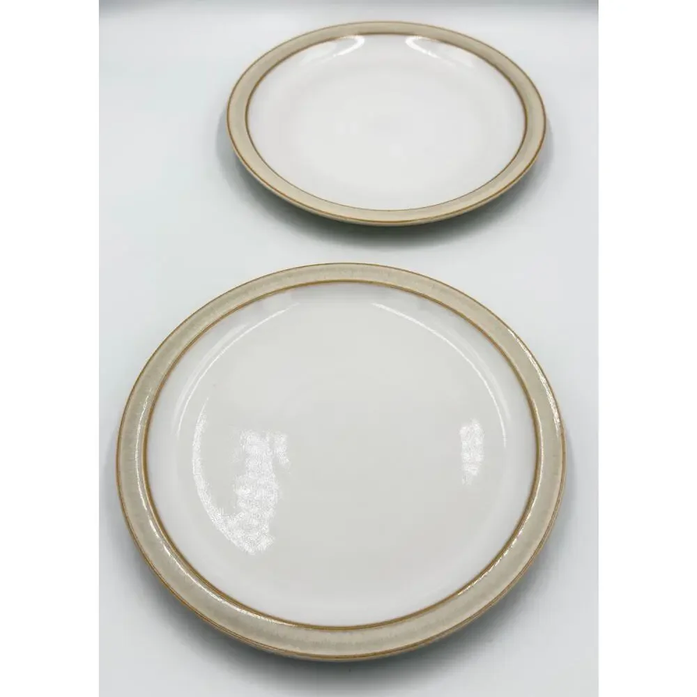 Denby Stoneware Linen Medium Salad Plates 2pc Set Made in England